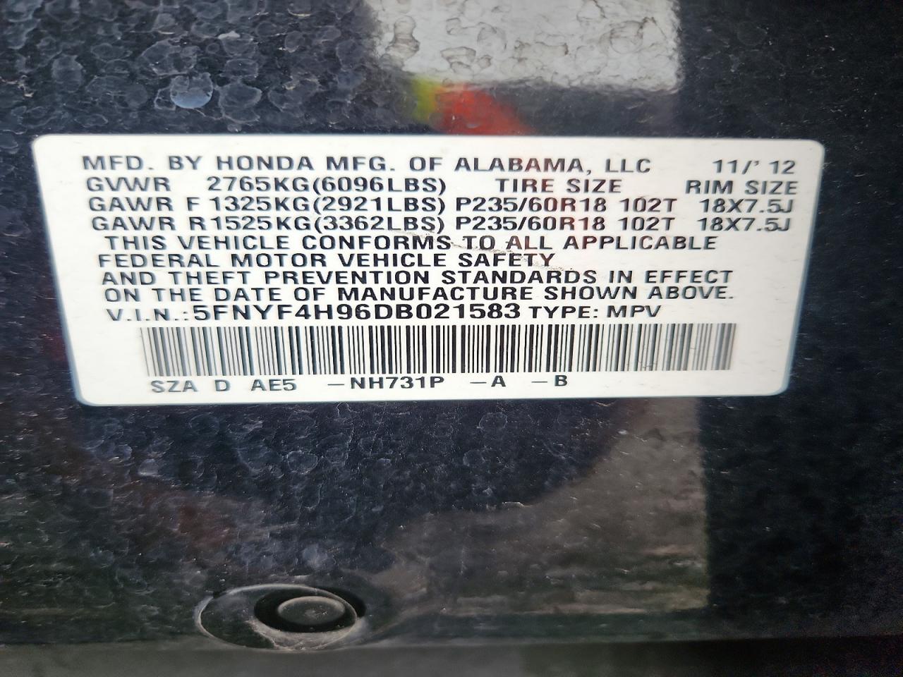 2013 Honda Pilot Touring Black vin: 5FNYF4H96DB021583
