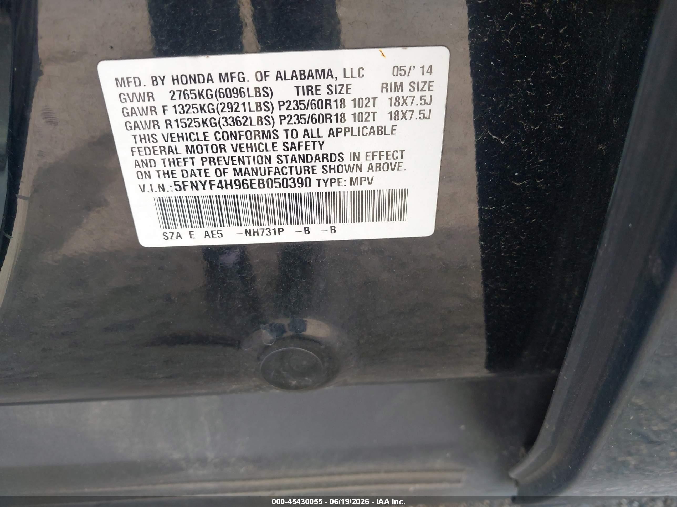 2014 Honda Pilot Touring Black vin: 5FNYF4H96EB050390
