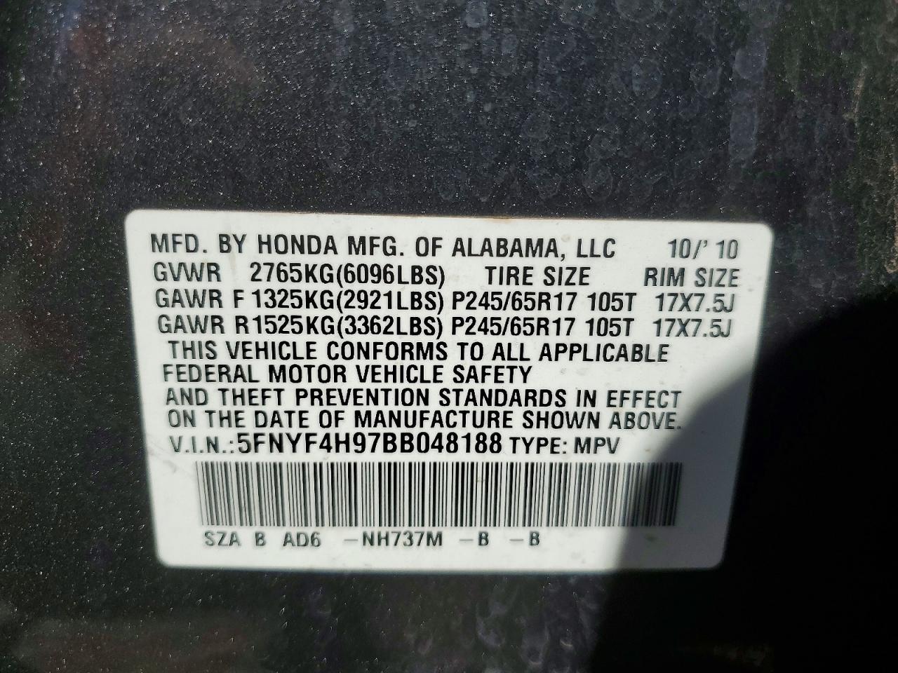 2011 Honda Pilot Touring Gray vin: 5FNYF4H97BB048188