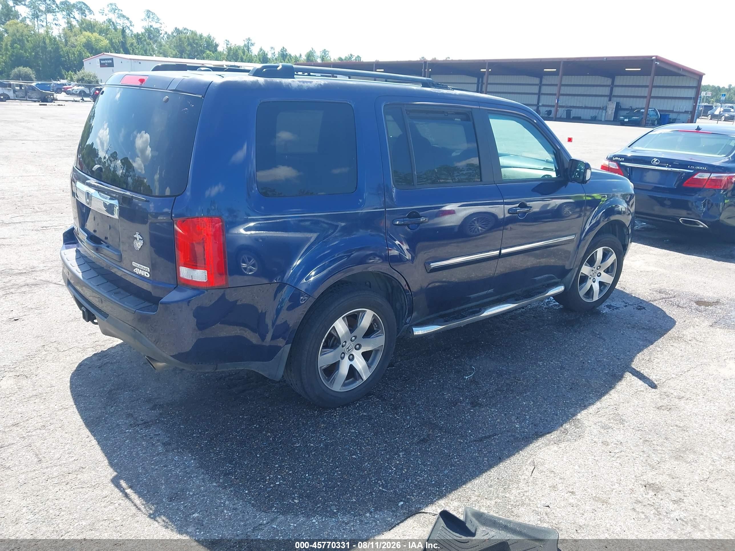 2014 Honda Pilot Touring Blue vin: 5FNYF4H97EB019245