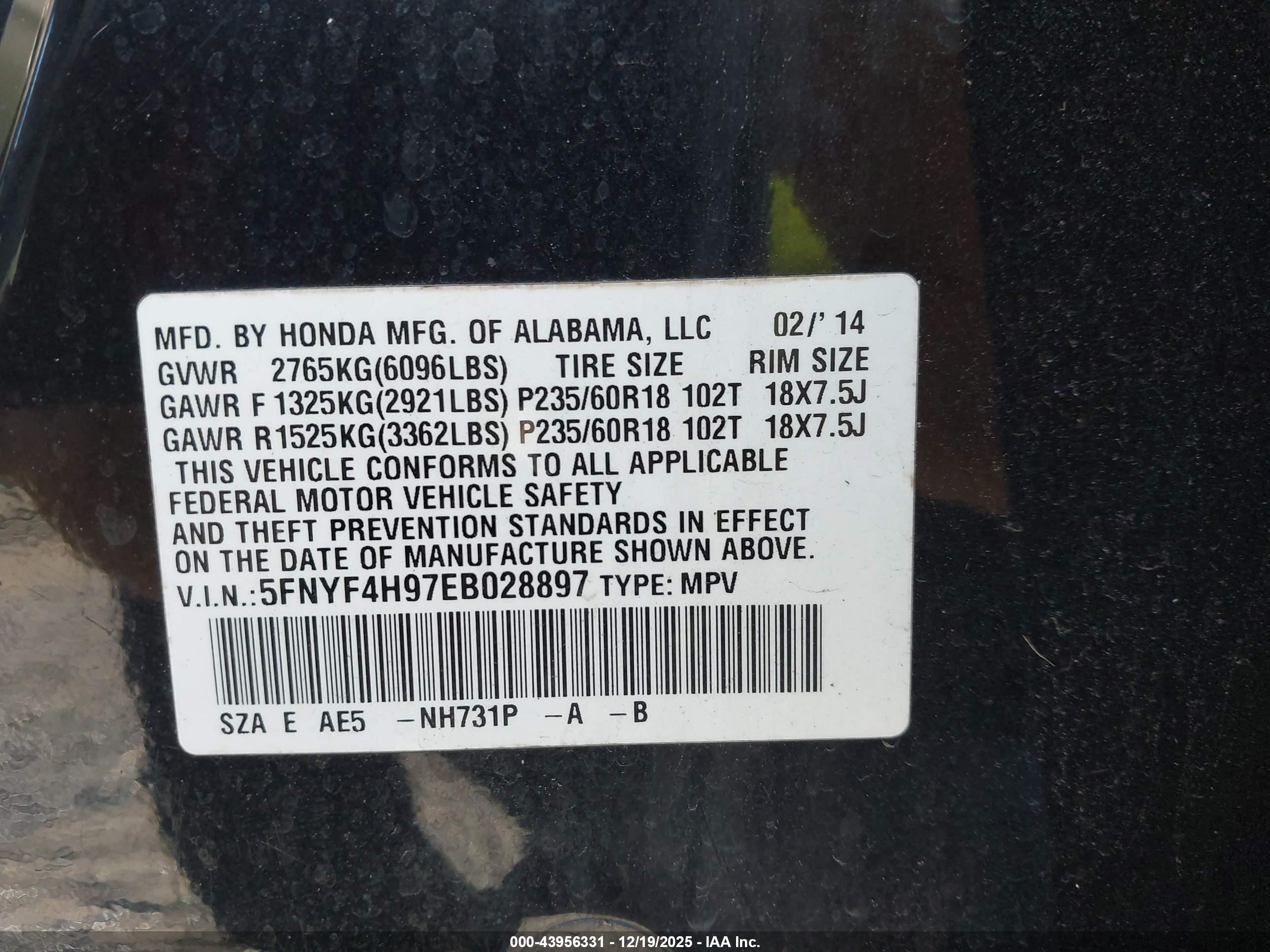 2014 Honda Pilot Touring Black vin: 5FNYF4H97EB028897