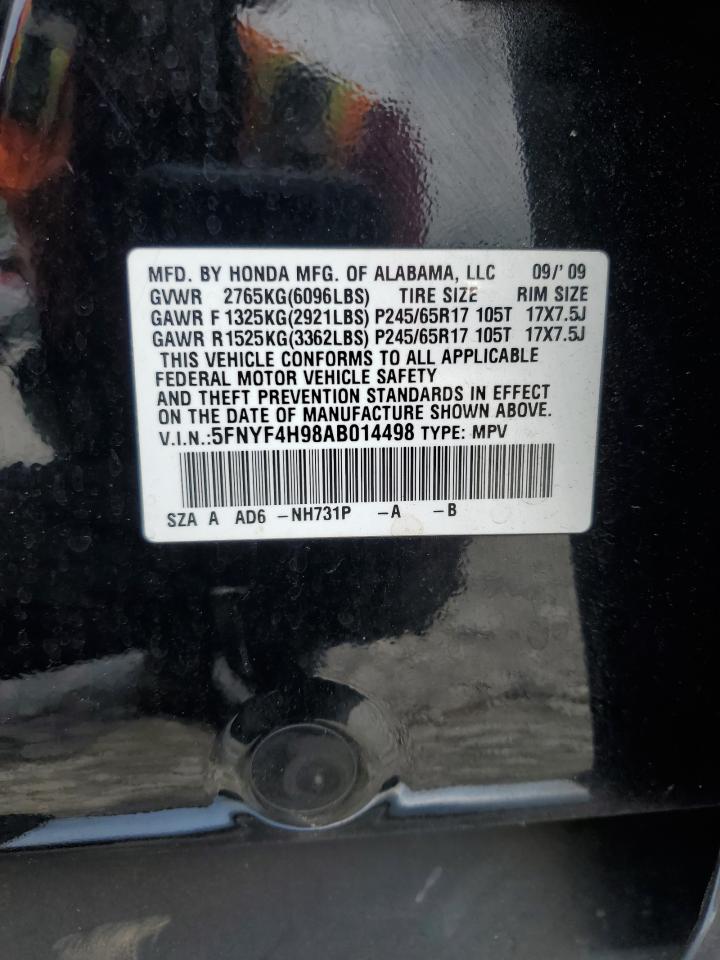 2010 Honda Pilot Touring Black vin: 5FNYF4H98AB014498