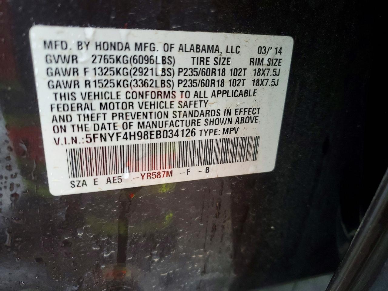 2014 Honda Pilot Touring Gray vin: 5FNYF4H98EB034126