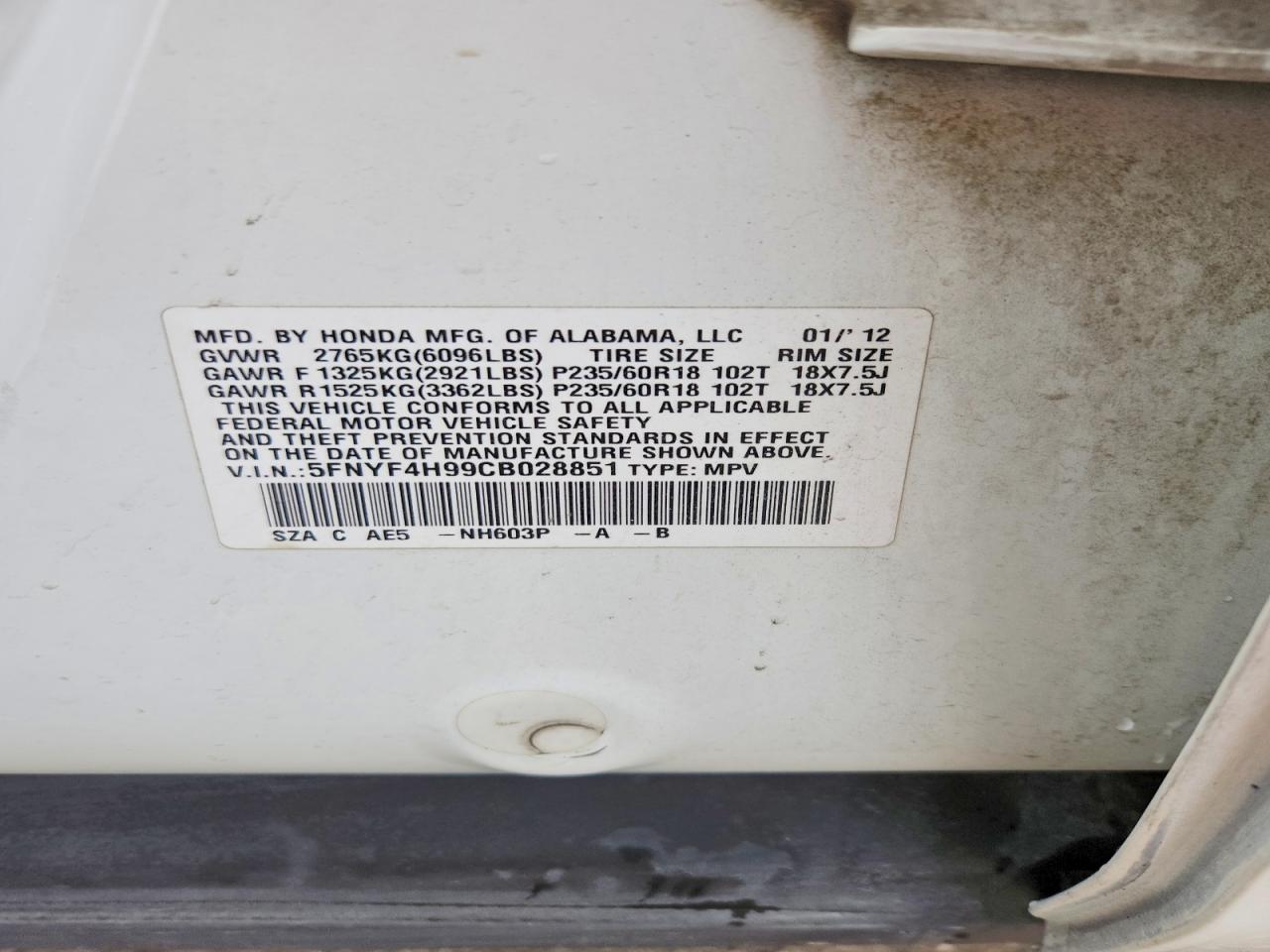 2012 Honda Pilot Touring Белый vin: 5FNYF4H99CB028851