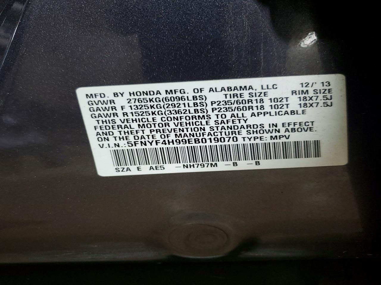 2014 Honda Pilot Touring Gray vin: 5FNYF4H99EB019070