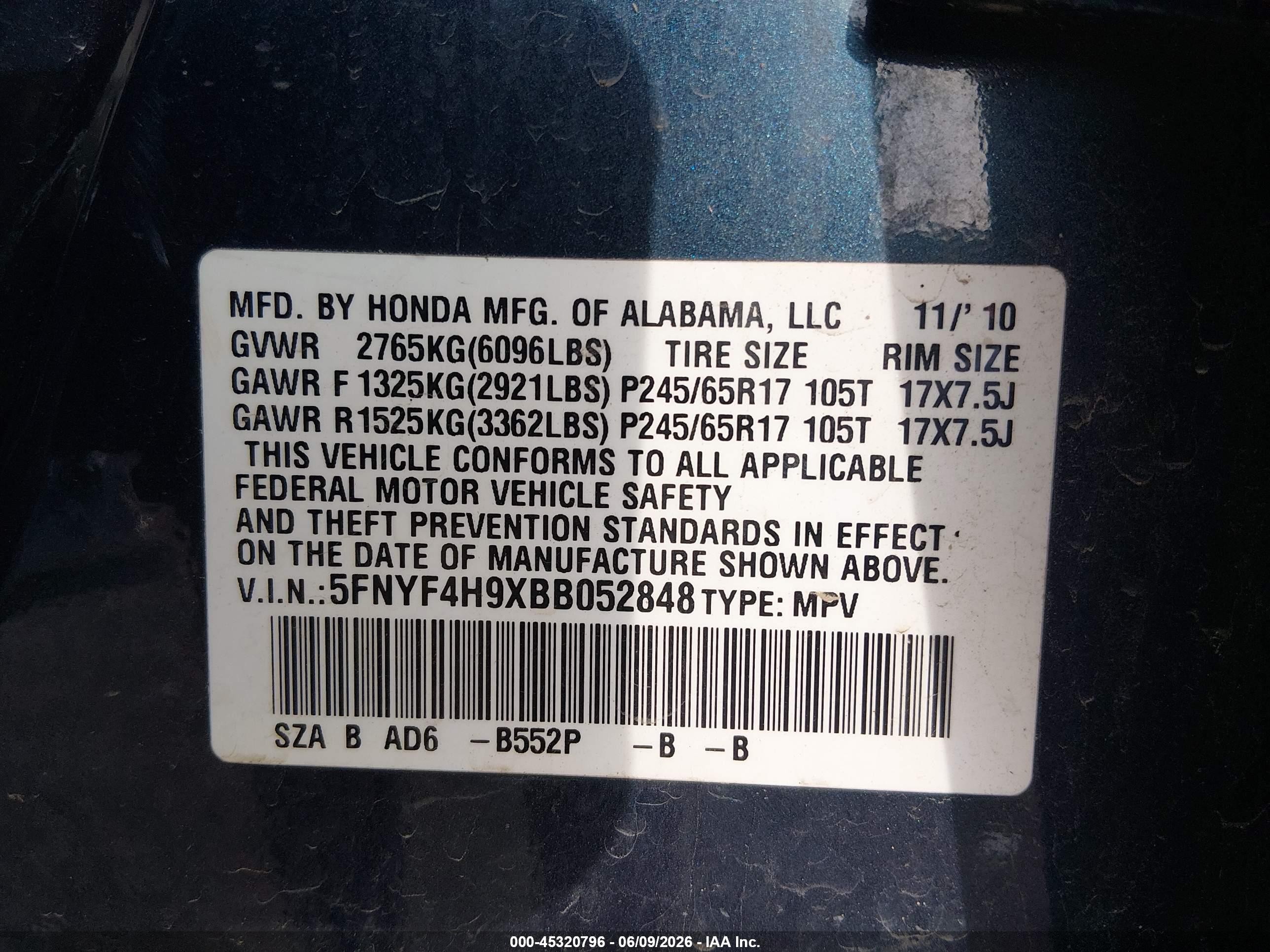 2011 Honda Pilot Touring Синий vin: 5FNYF4H9XBB052848
