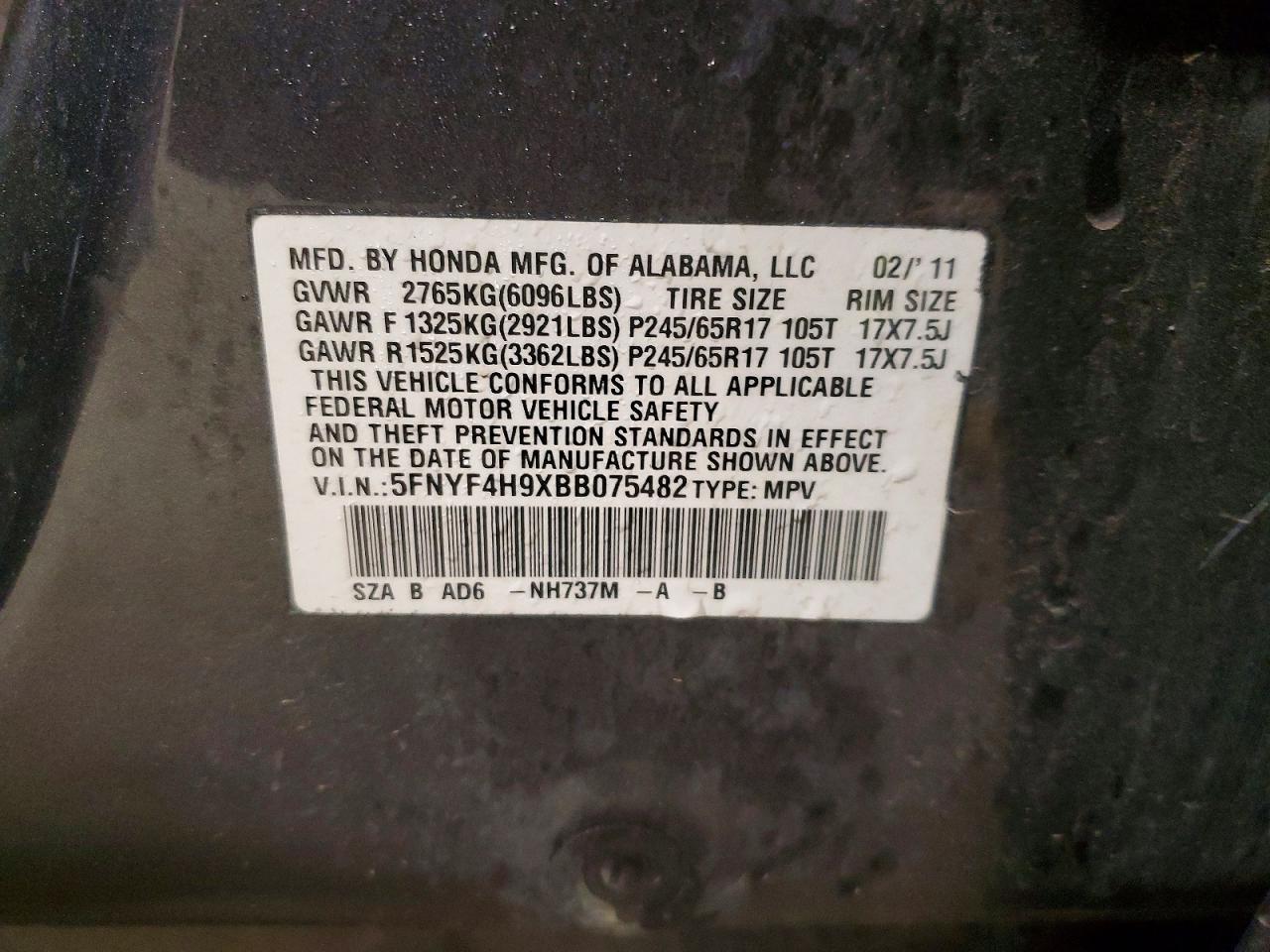 2011 Honda Pilot Touring Gray vin: 5FNYF4H9XBB075482