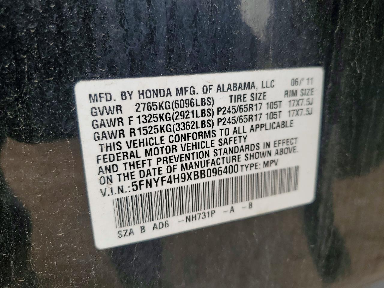 2011 Honda Pilot Touring Черный vin: 5FNYF4H9XBB096400