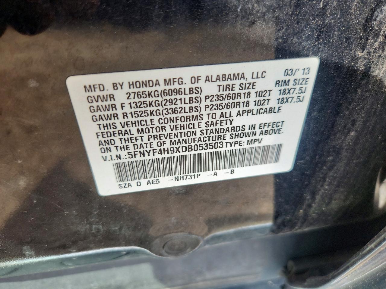 2013 Honda Pilot Touring Черный vin: 5FNYF4H9XDB053503