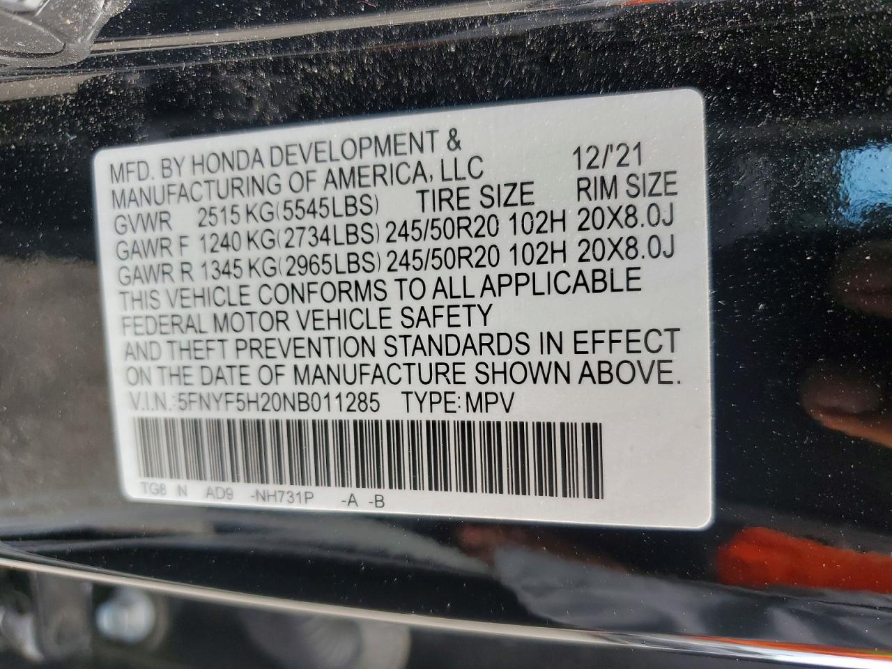 2022 Honda Pilot Se Black vin: 5FNYF5H20NB011285