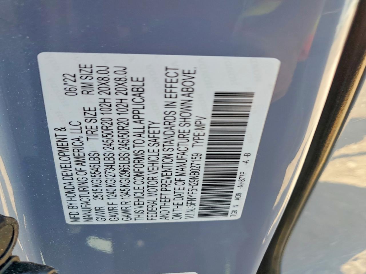 2022 Honda Pilot Se Gray vin: 5FNYF5H29NB027159