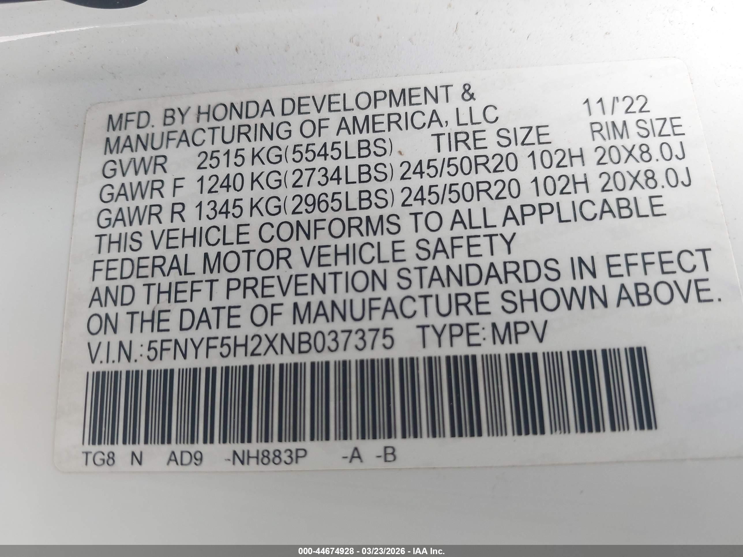 2022 Honda Pilot 2wd Special Edition White vin: 5FNYF5H2XNB037375