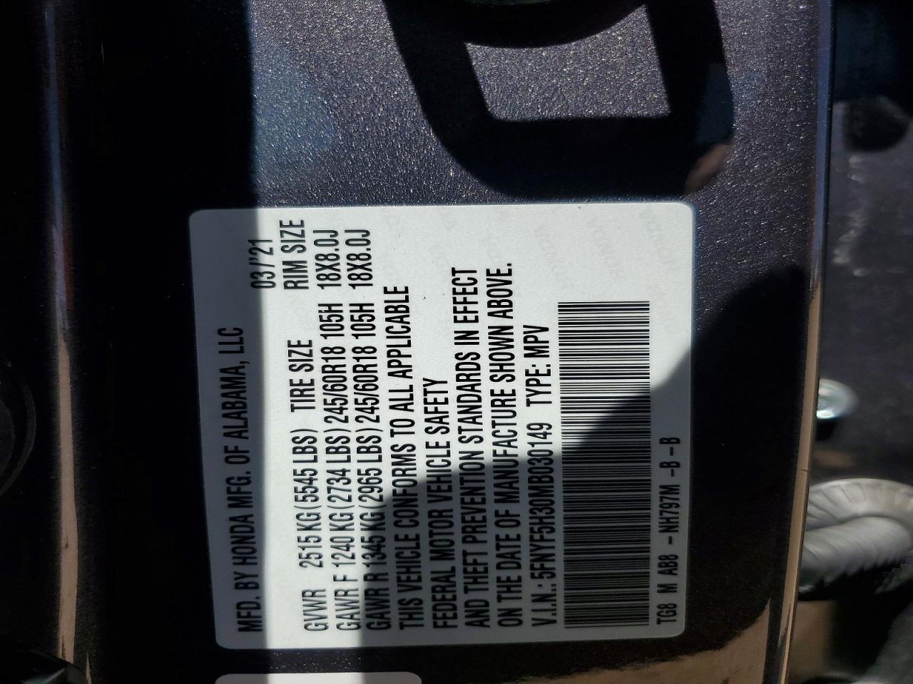 2021 Honda Pilot Ex Gray vin: 5FNYF5H30MB030149