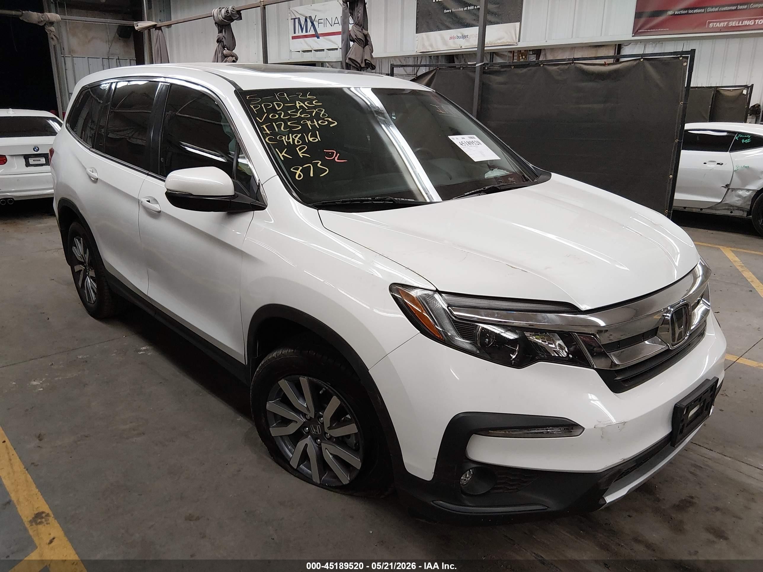 2021 Honda Pilot 2wd Ex-l White vin: 5FNYF5H50MB025678
