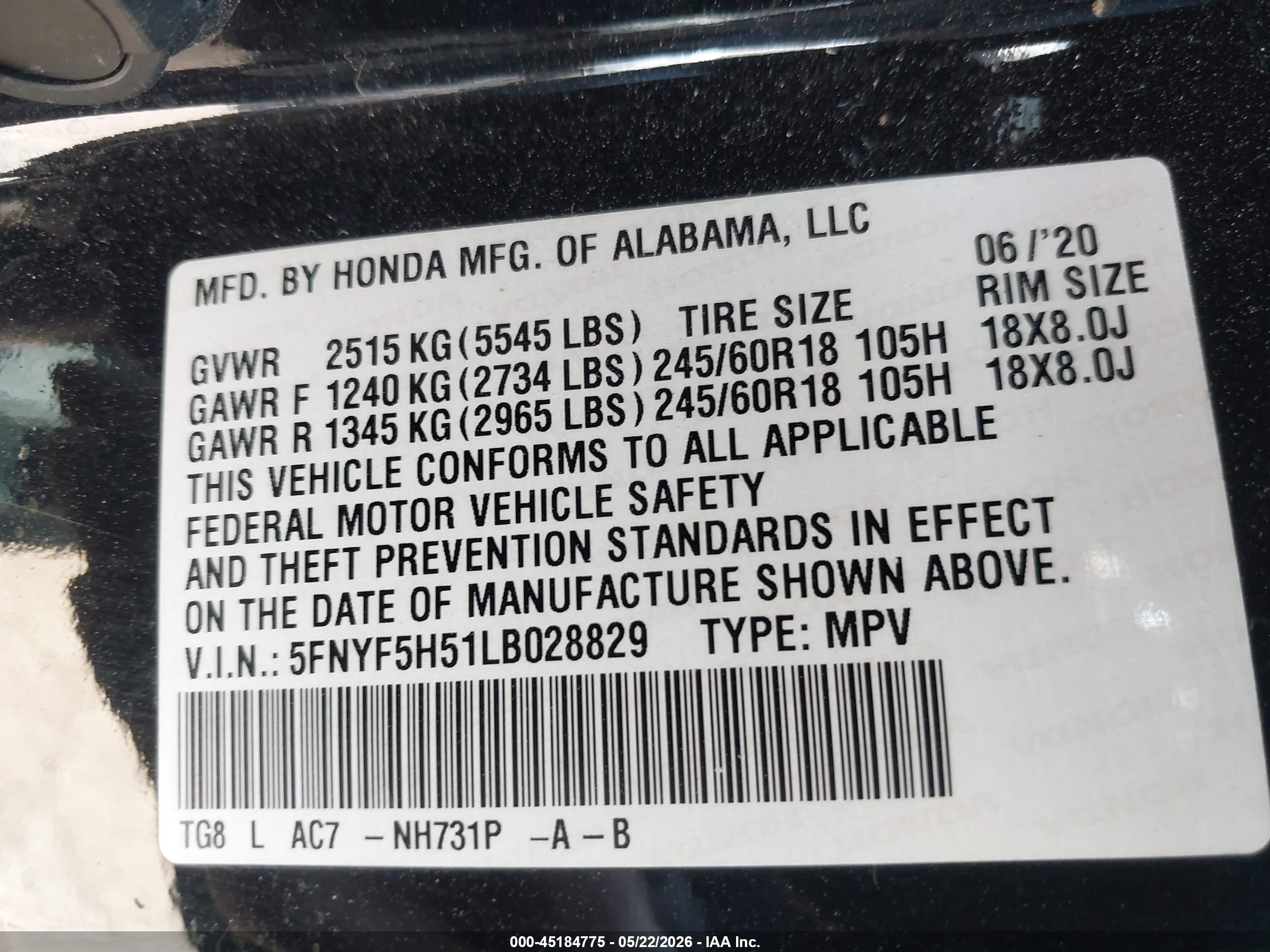 2020 Honda Pilot 2wd Ex-l Black vin: 5FNYF5H51LB028829