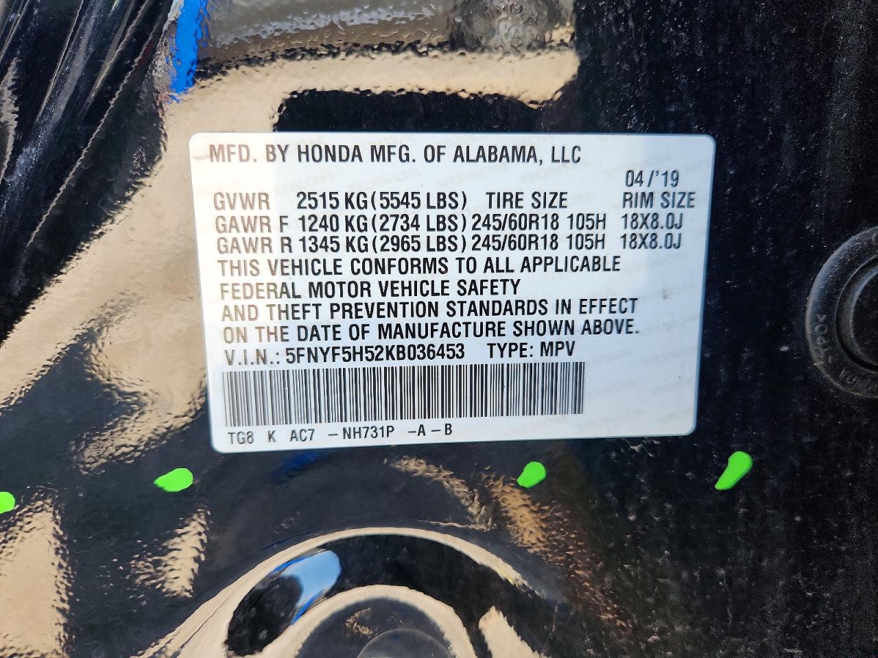 2019 Honda Pilot Exl Black vin: 5FNYF5H52KB036453