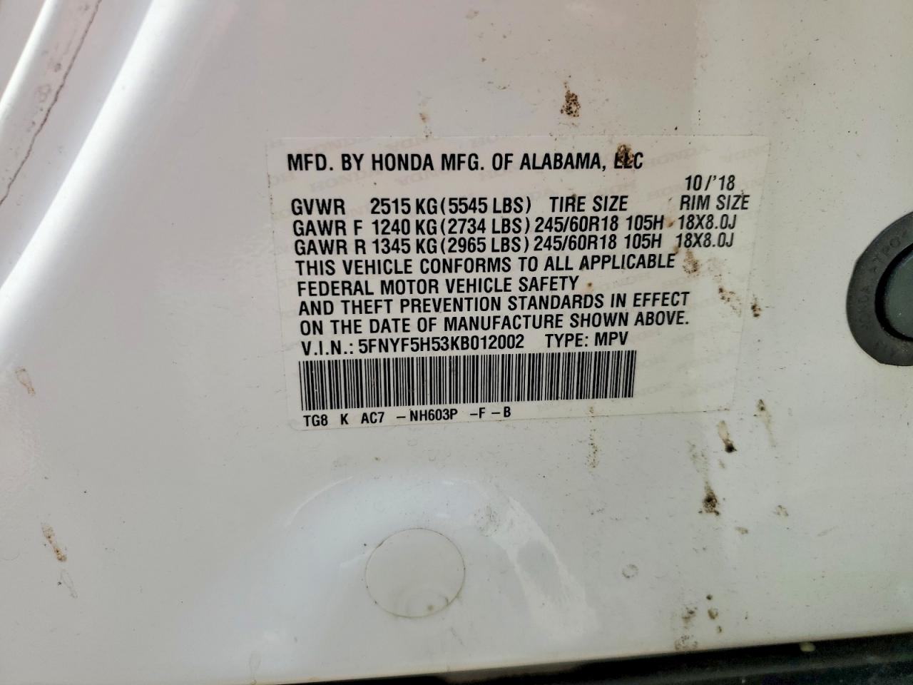 2019 Honda Pilot Exl White vin: 5FNYF5H53KB012002