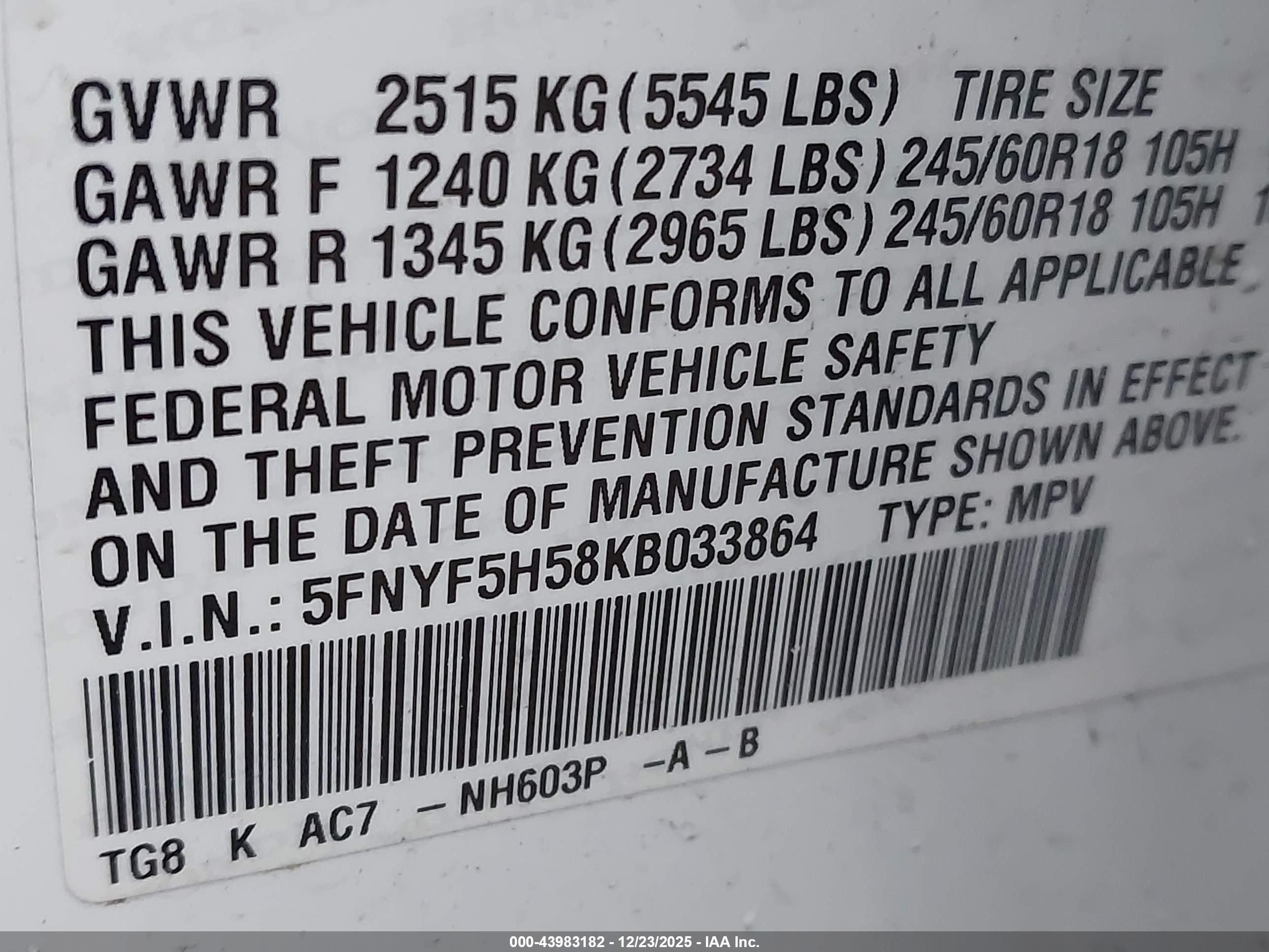2019 Honda Pilot Ex-l White vin: 5FNYF5H58KB033864
