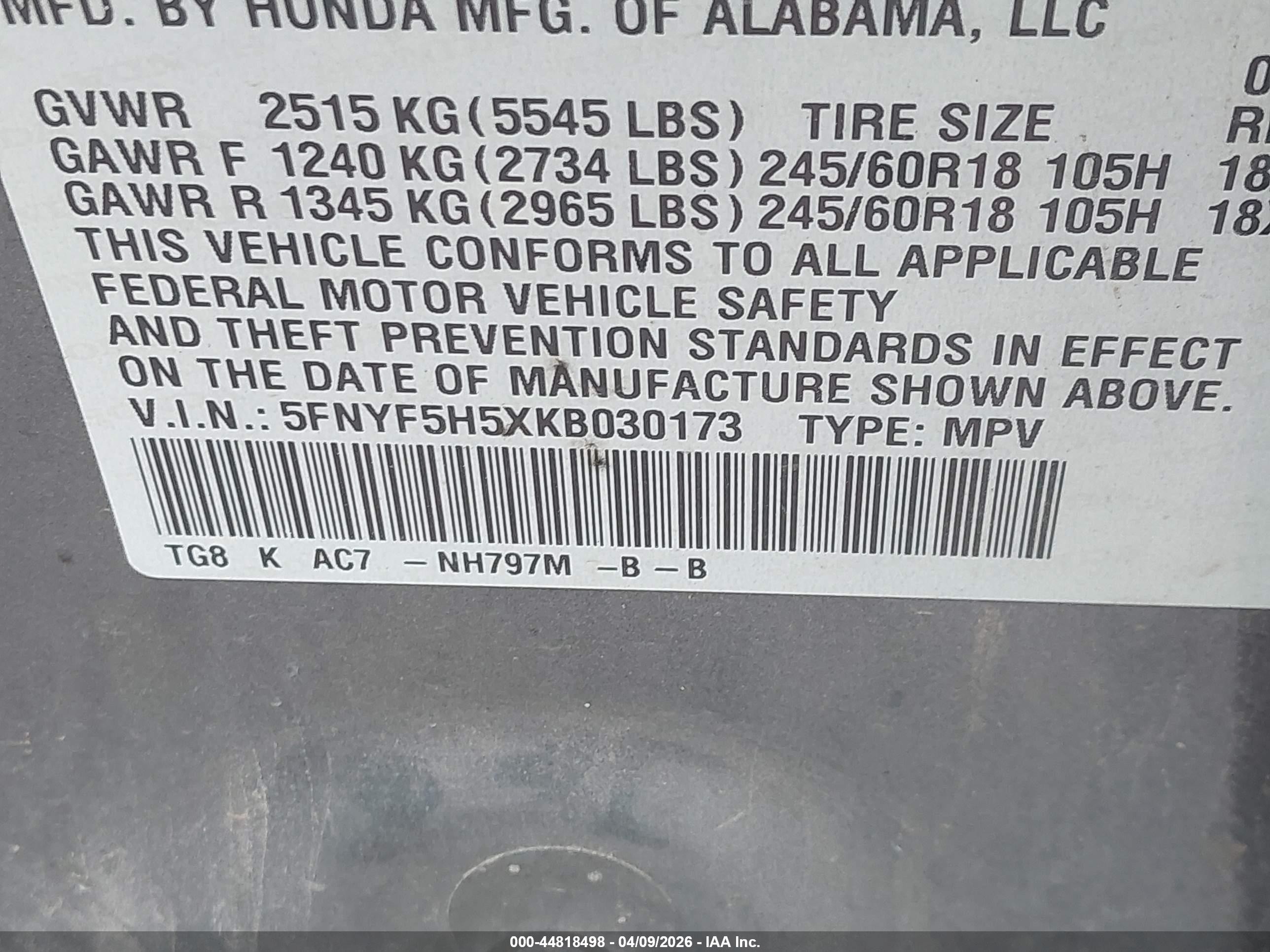 2019 Honda Pilot Ex-l Бежевый vin: 5FNYF5H5XKB030173