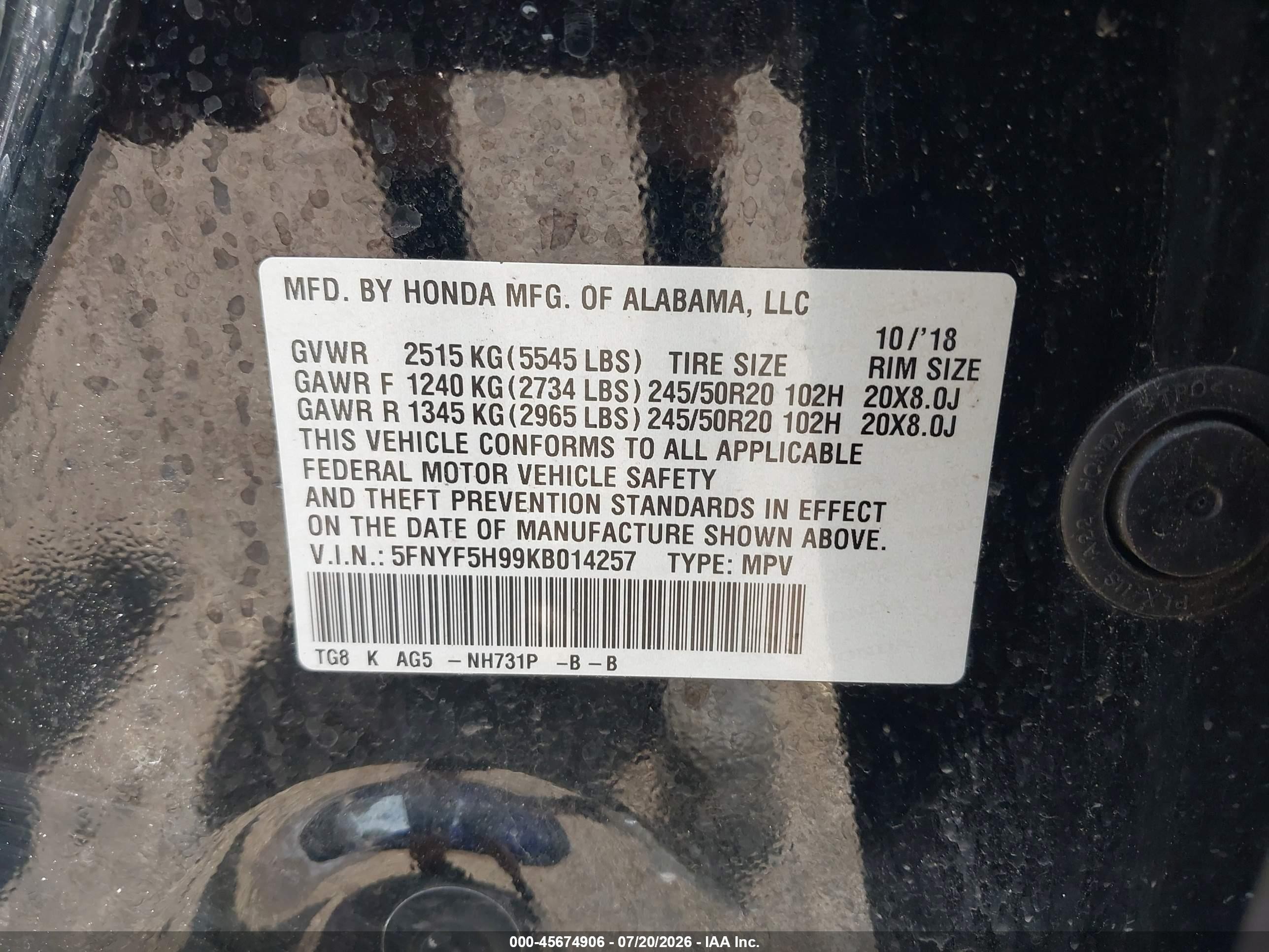 2019 Honda Pilot Touring Черный vin: 5FNYF5H99KB014257