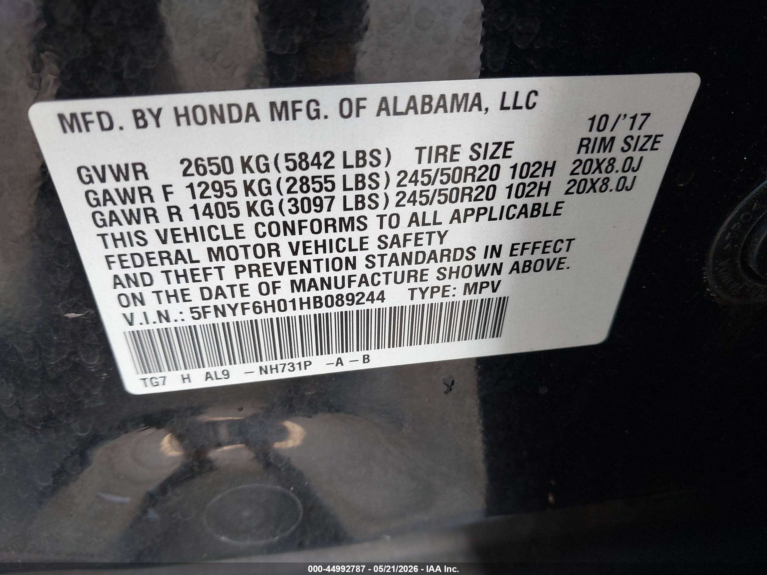 2017 Honda Pilot Elite Черный vin: 5FNYF6H01HB089244