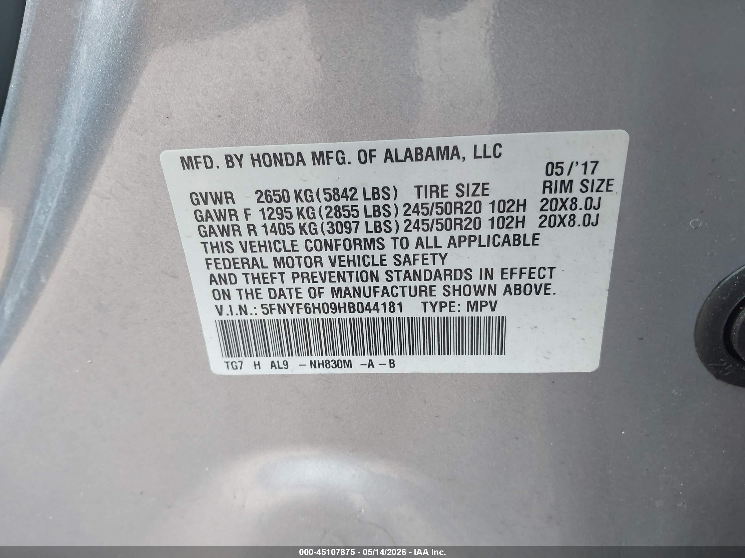 2017 Honda Pilot Elite Silver vin: 5FNYF6H09HB044181