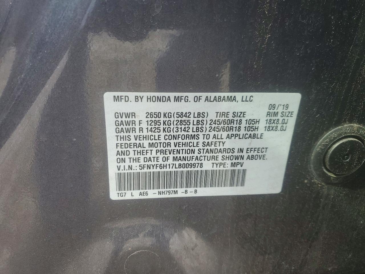 2020 Honda Pilot Lx Charcoal vin: 5FNYF6H17LB009978