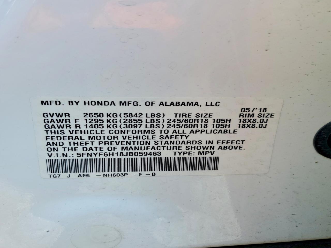 2018 Honda Pilot Lx White vin: 5FNYF6H18JB059463