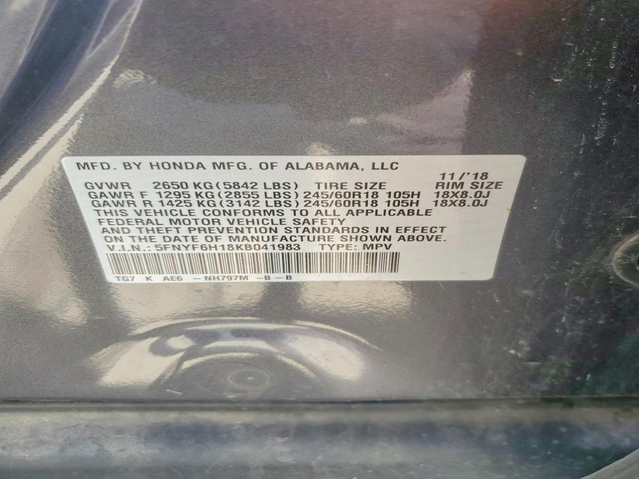 2019 Honda Pilot Lx Gray vin: 5FNYF6H18KB041983