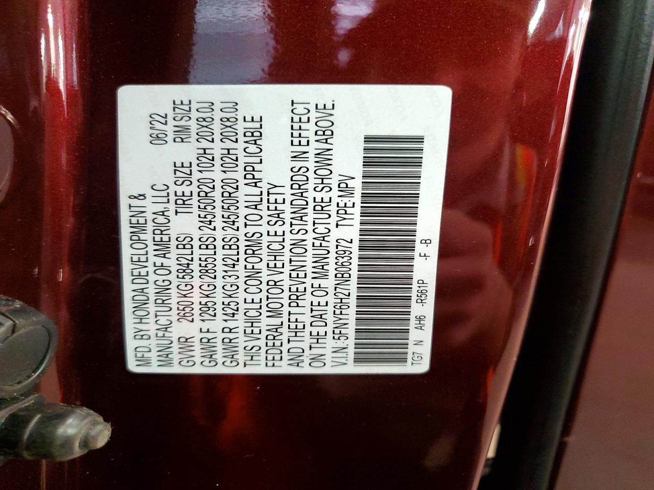 2022 Honda Pilot Se Maroon vin: 5FNYF6H27NB063972