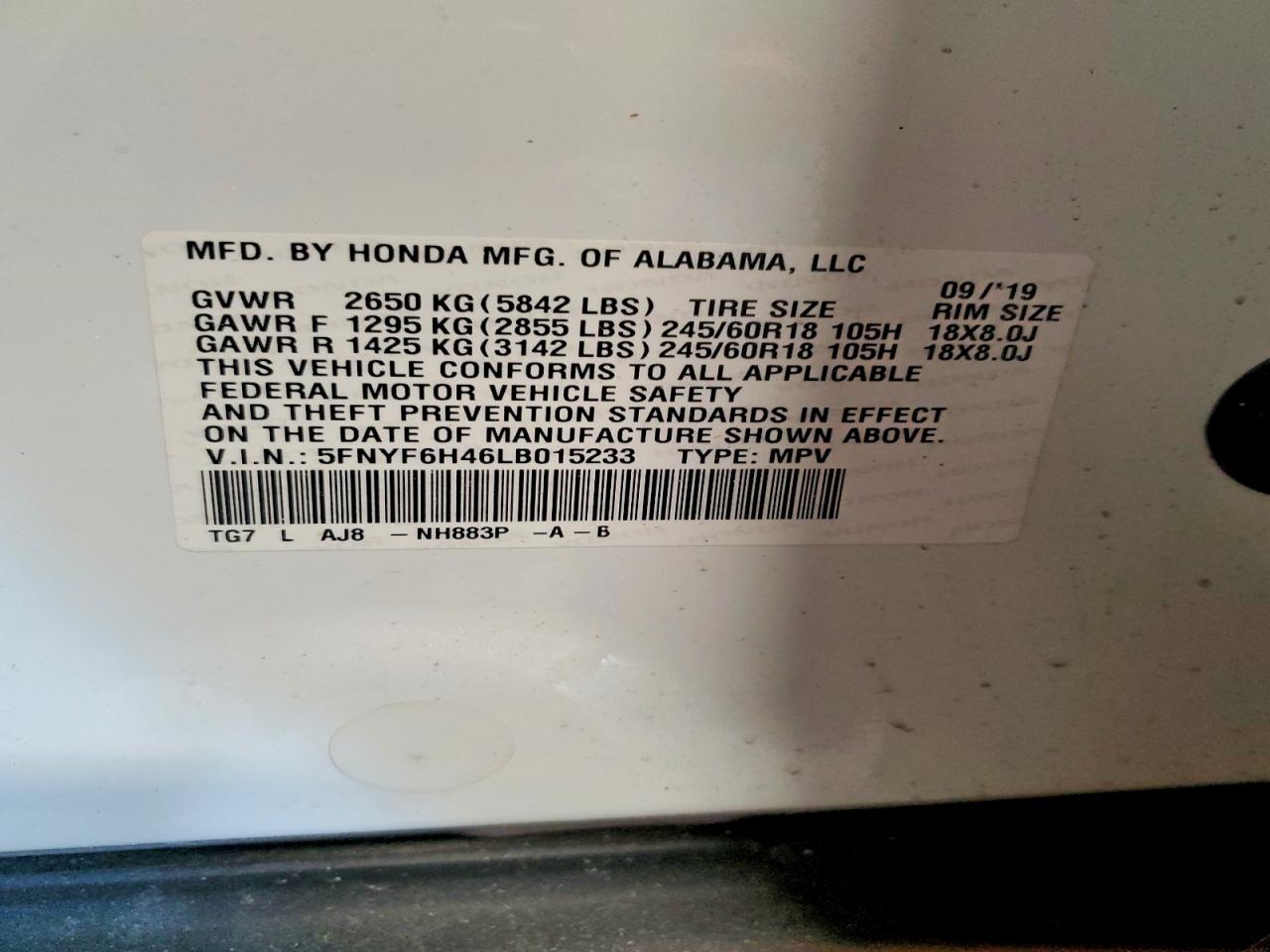 2020 Honda Pilot Exl White vin: 5FNYF6H46LB015233