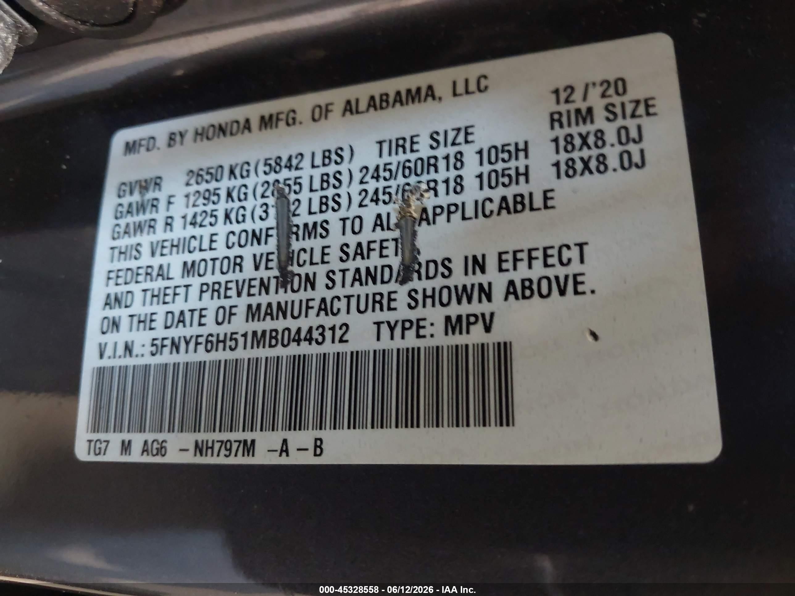 2021 Honda Pilot Awd Ex-l Gray vin: 5FNYF6H51MB044312