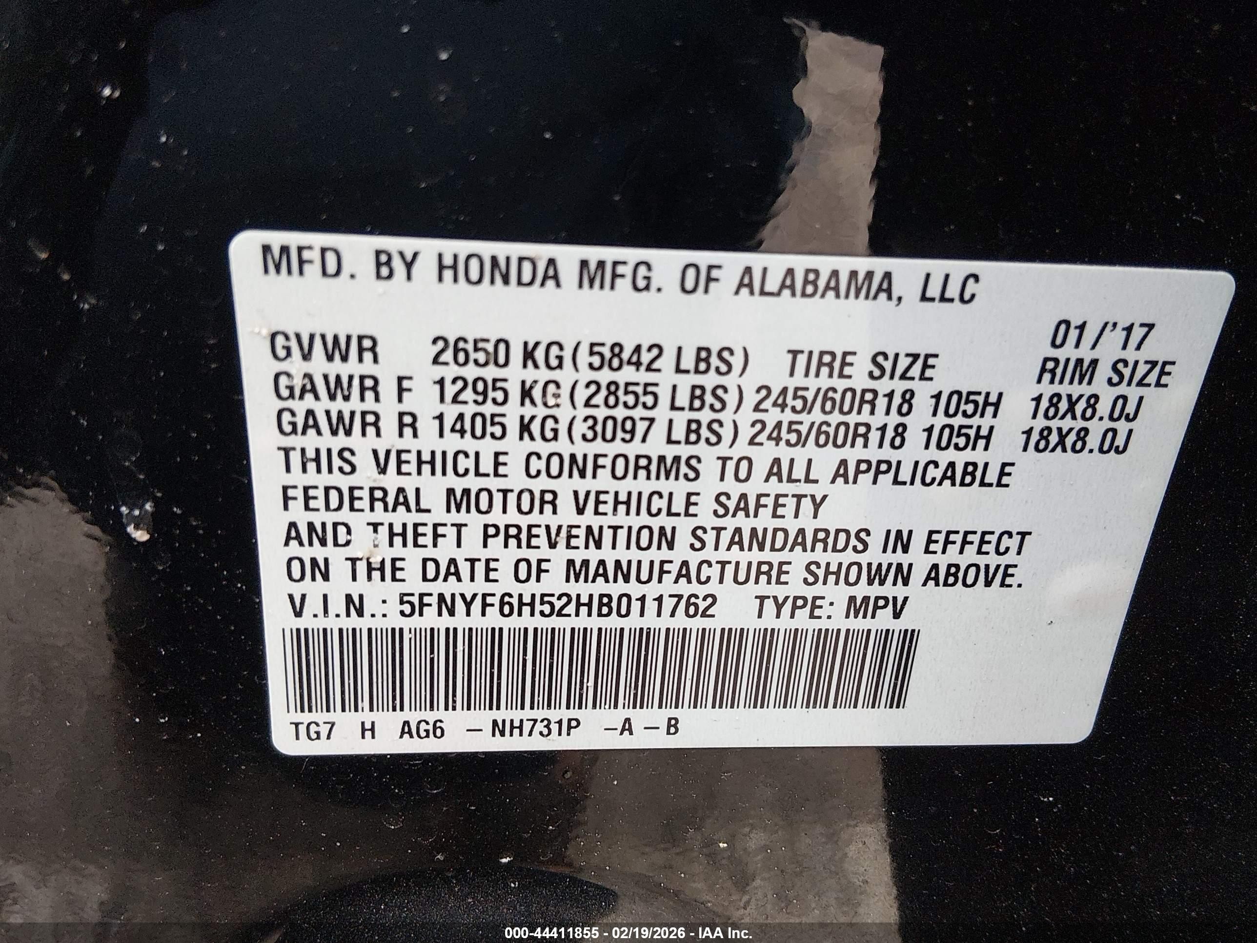 2017 Honda Pilot Ex-l Серый vin: 5FNYF6H52HB011762