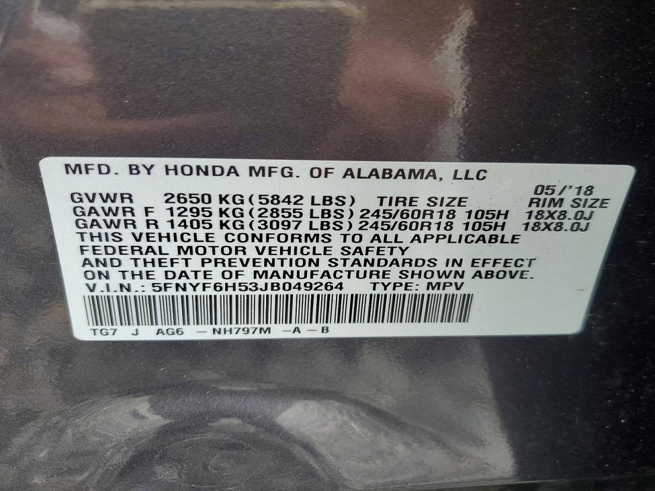 2018 Honda Pilot Exl Gray vin: 5FNYF6H53JB049264