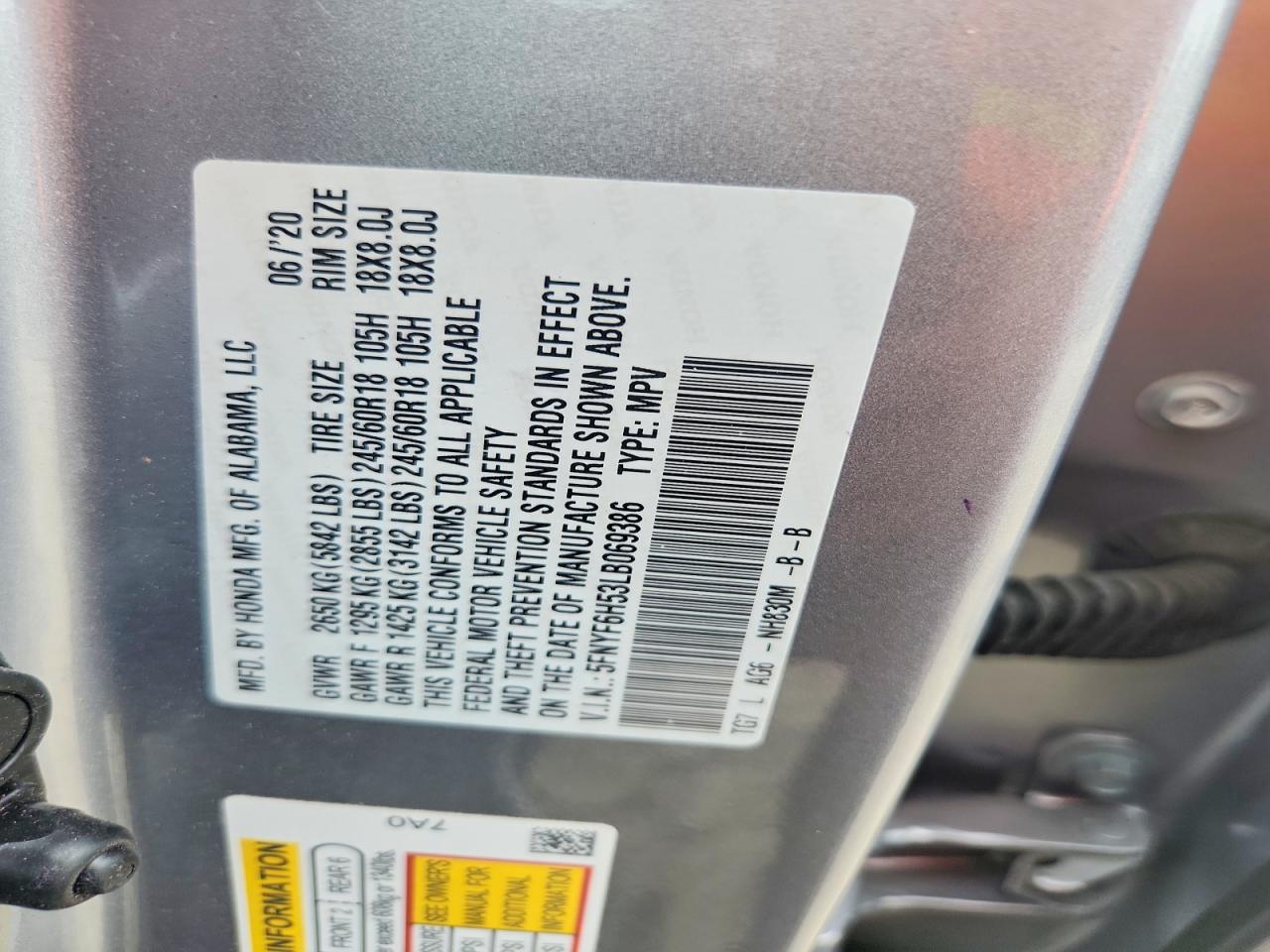 2020 Honda Pilot Exl Серебряный vin: 5FNYF6H53LB069386