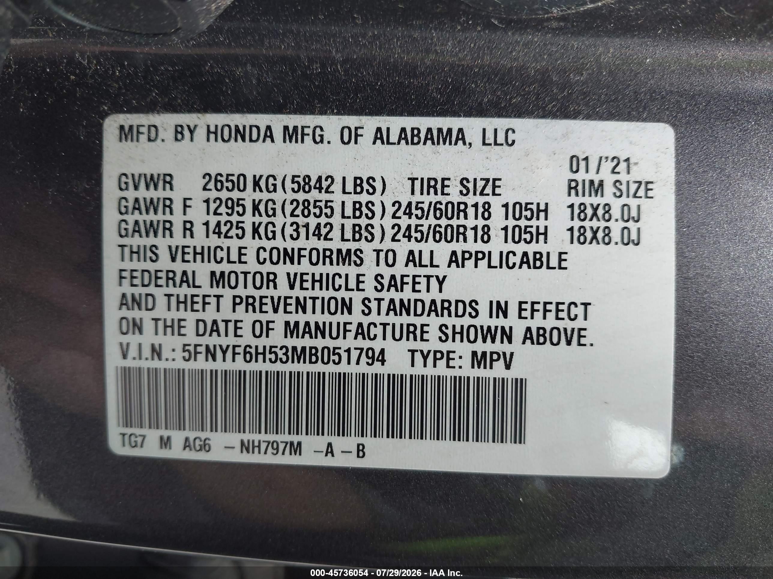 2021 Honda Pilot Awd Ex-l Gray vin: 5FNYF6H53MB051794