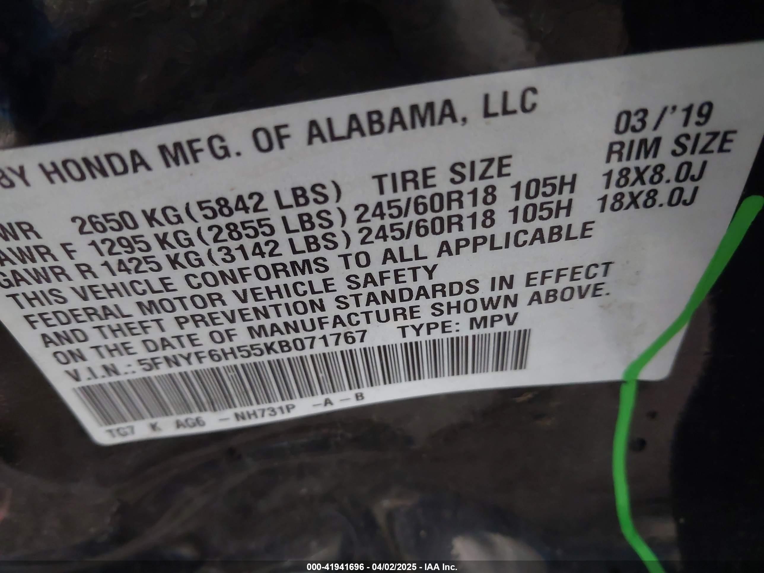 2019 Honda Pilot Ex-l Черный vin: 5FNYF6H55KB071767