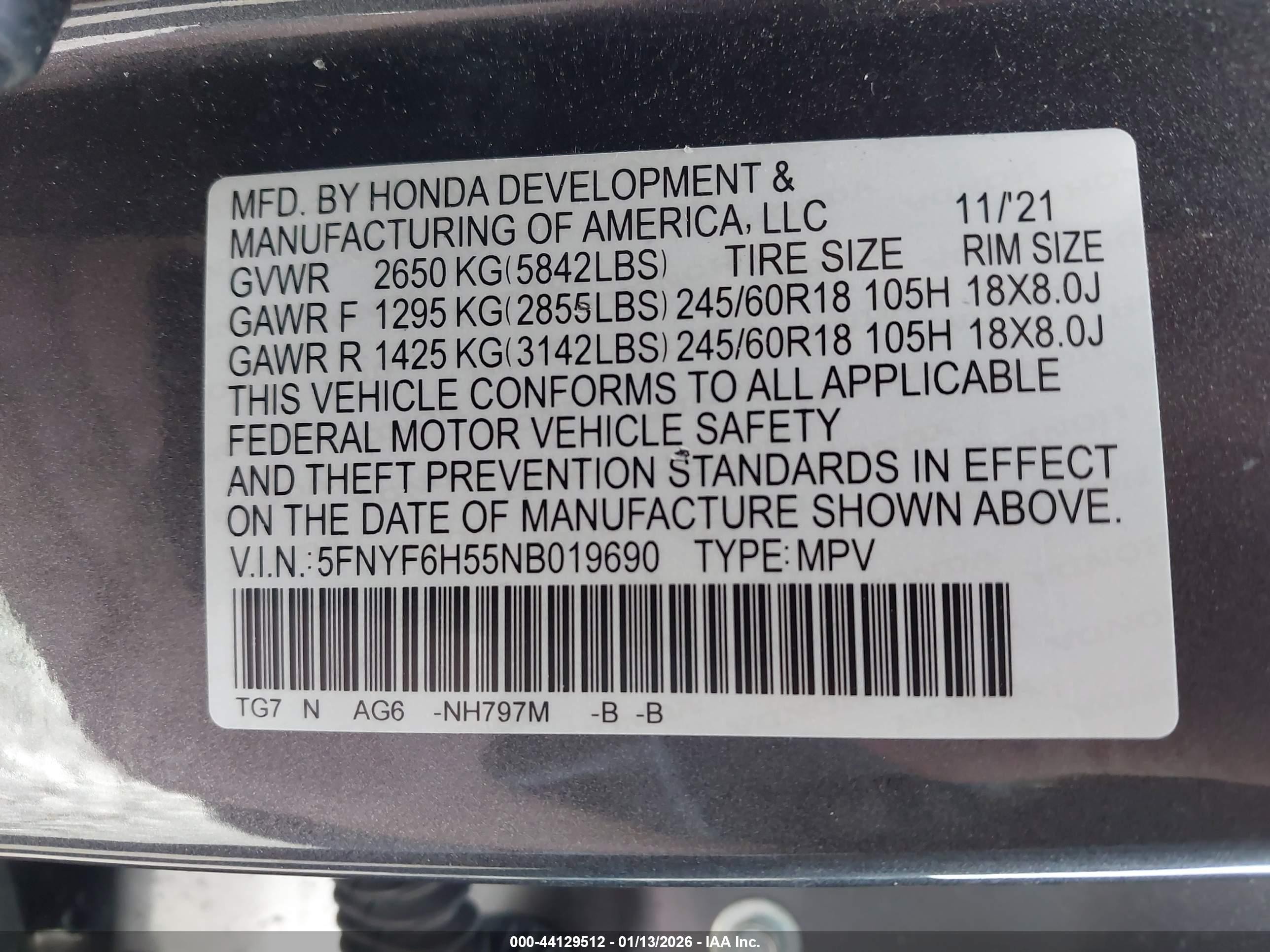 2022 Honda Pilot Awd Ex-l Gray vin: 5FNYF6H55NB019690