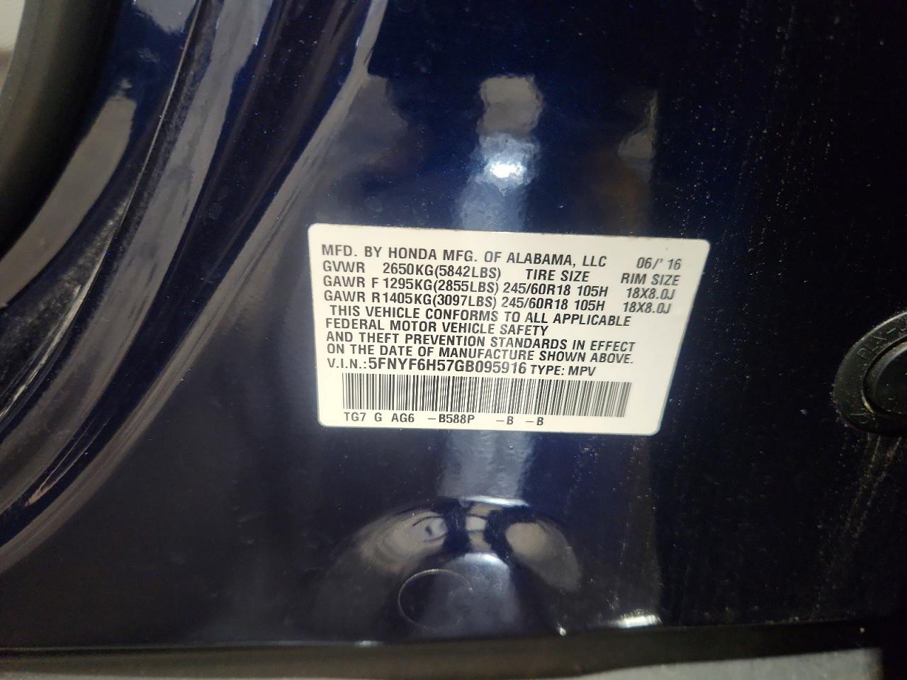 2016 Honda Pilot Exl Синий vin: 5FNYF6H57GB095916