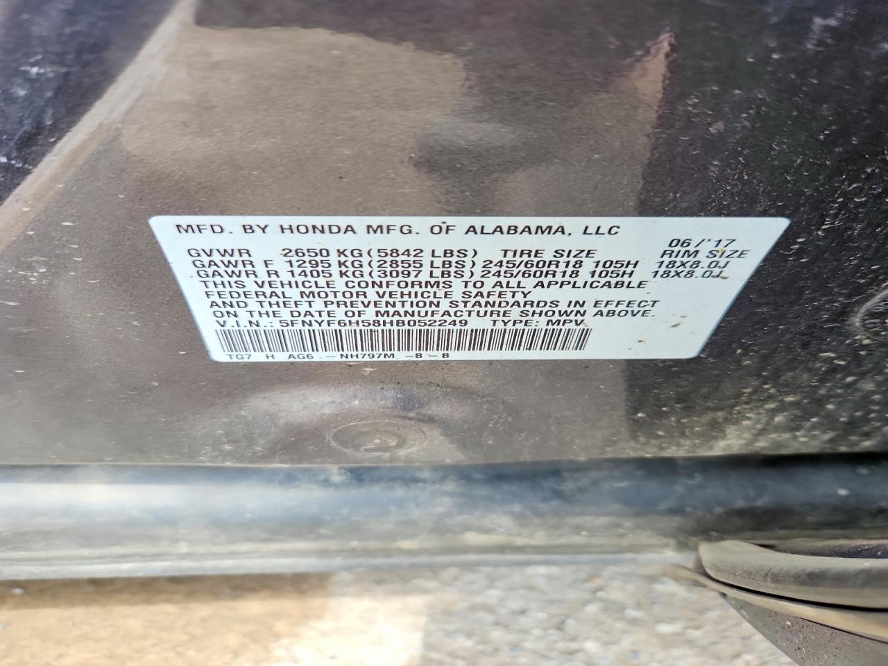 2017 Honda Pilot Exl Gray vin: 5FNYF6H58HB052249