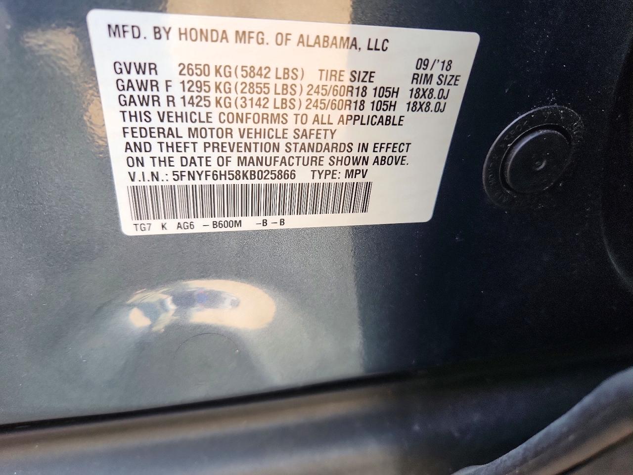 2019 Honda Pilot Exl Blue vin: 5FNYF6H58KB025866