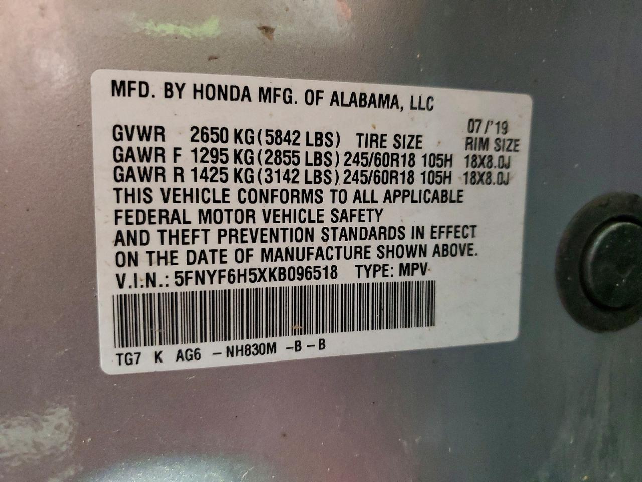 2019 Honda Pilot Exl Silver vin: 5FNYF6H5XKB096518