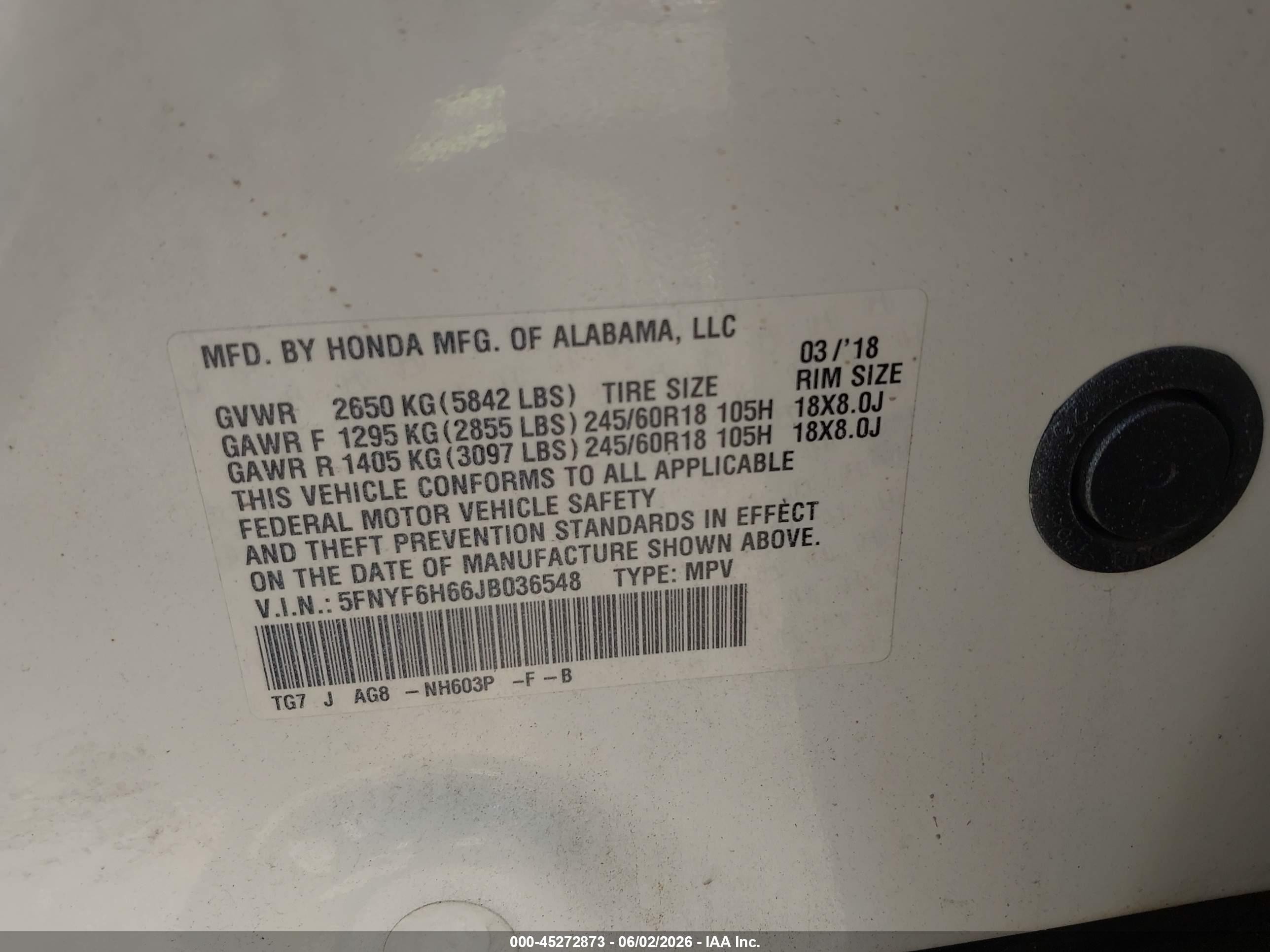 2018 Honda Pilot Ex-l Белый vin: 5FNYF6H66JB036548