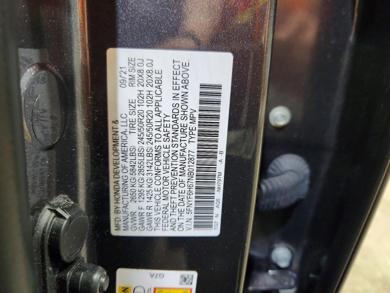 2022 Honda Pilot Touring Gray vin: 5FNYF6H67NB012877