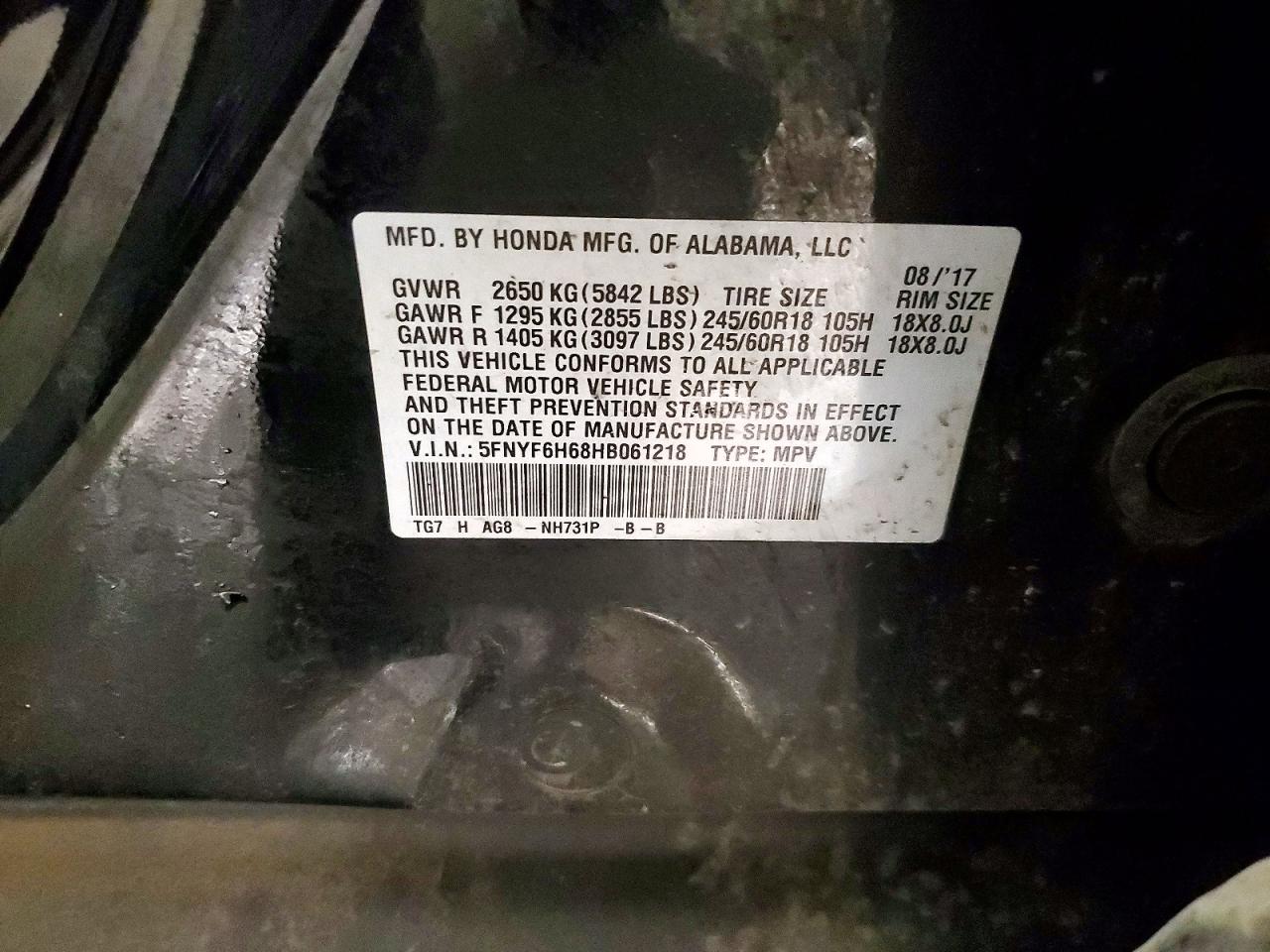 2017 Honda Pilot Exl Черный vin: 5FNYF6H68HB061218