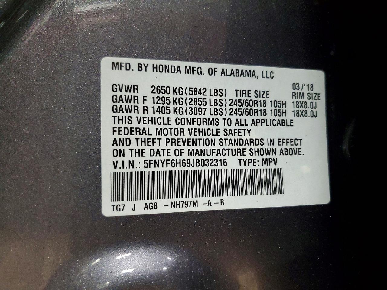2018 Honda Pilot Exl Gray vin: 5FNYF6H69JB032316