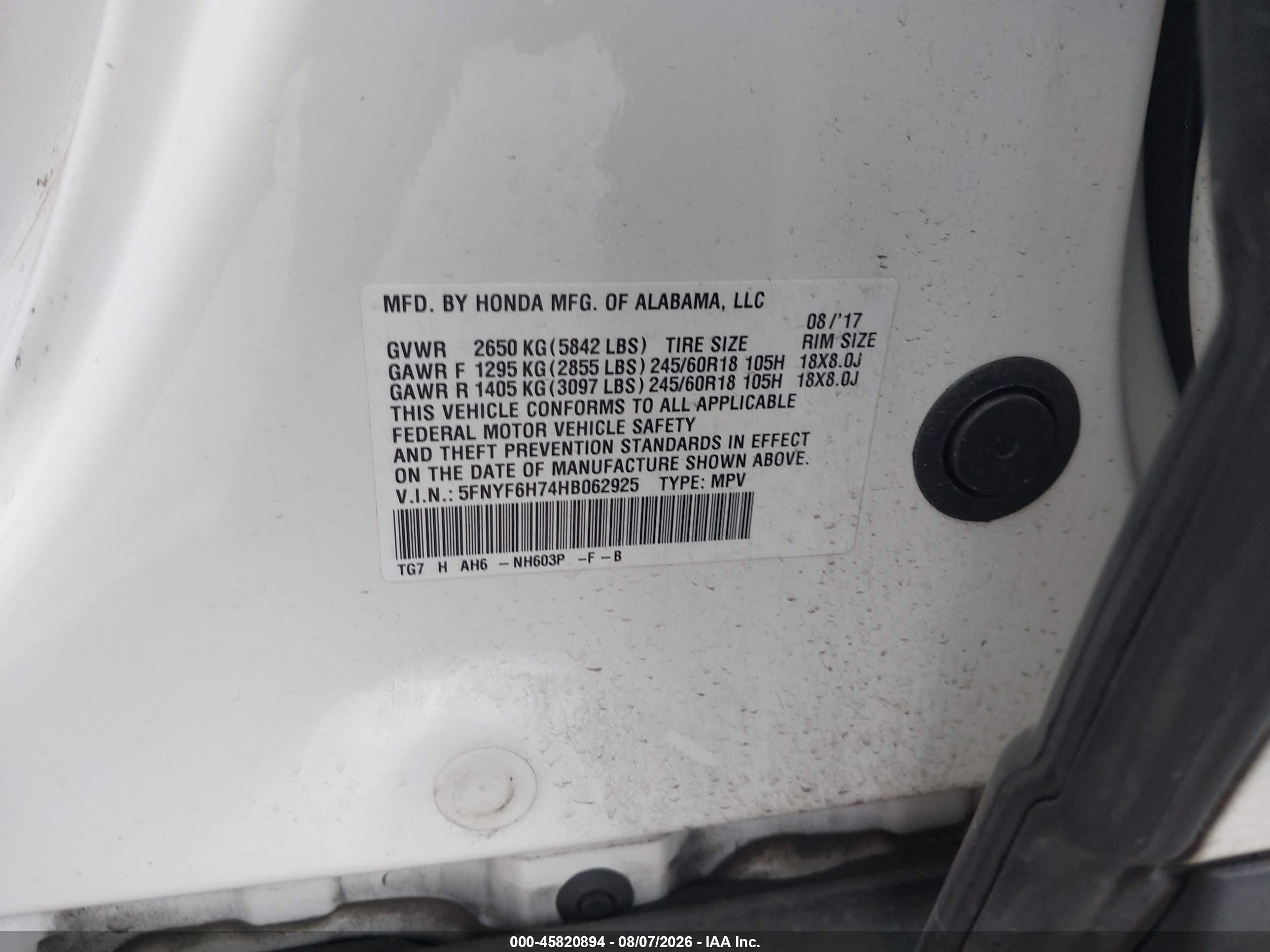 2017 Honda Pilot Ex-l White vin: 5FNYF6H74HB062925