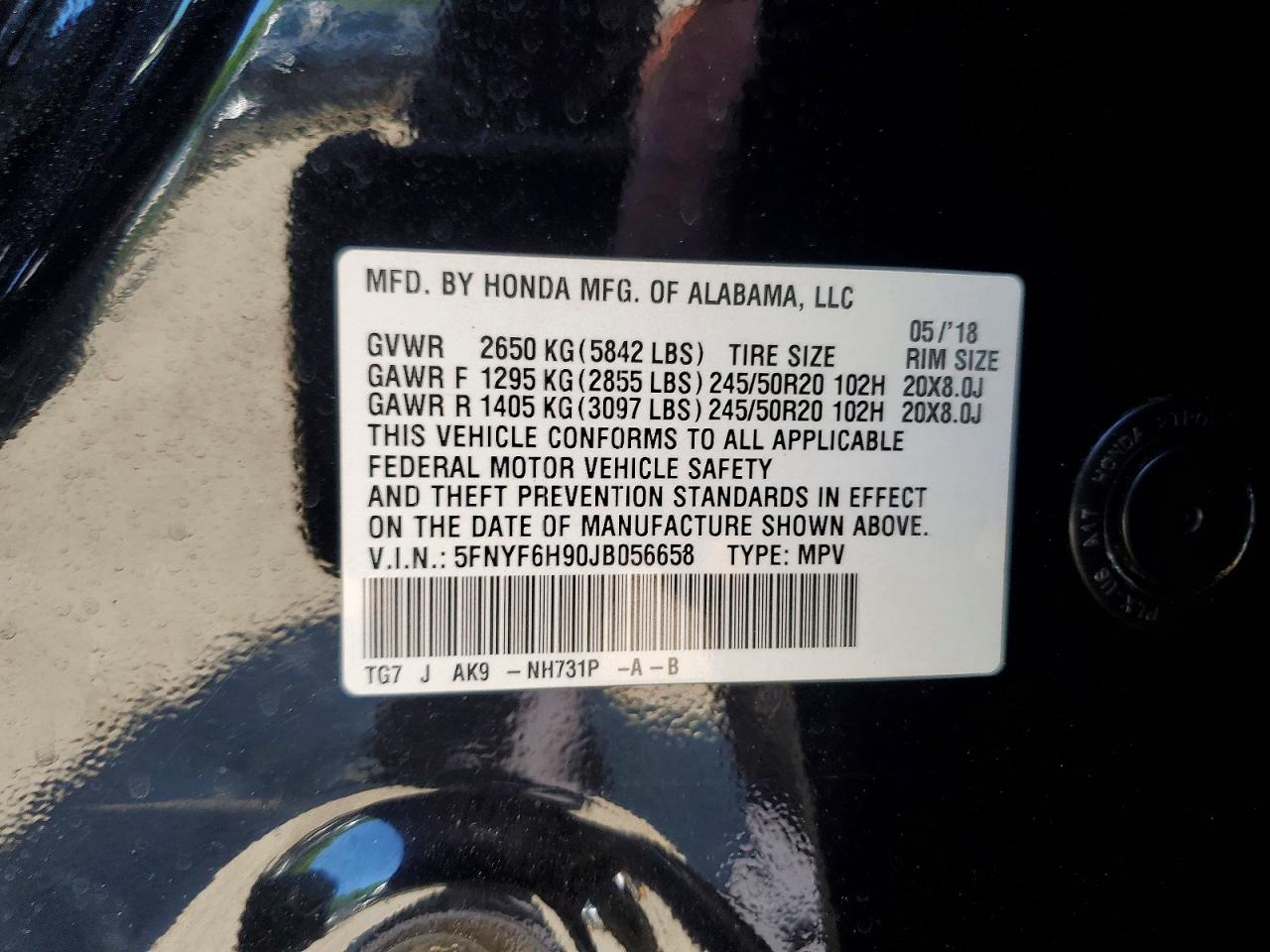 2018 Honda Pilot Touring Black vin: 5FNYF6H90JB056658