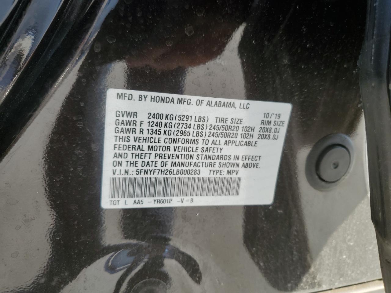 2020 Honda Passport Sport Черный vin: 5FNYF7H26LB000283