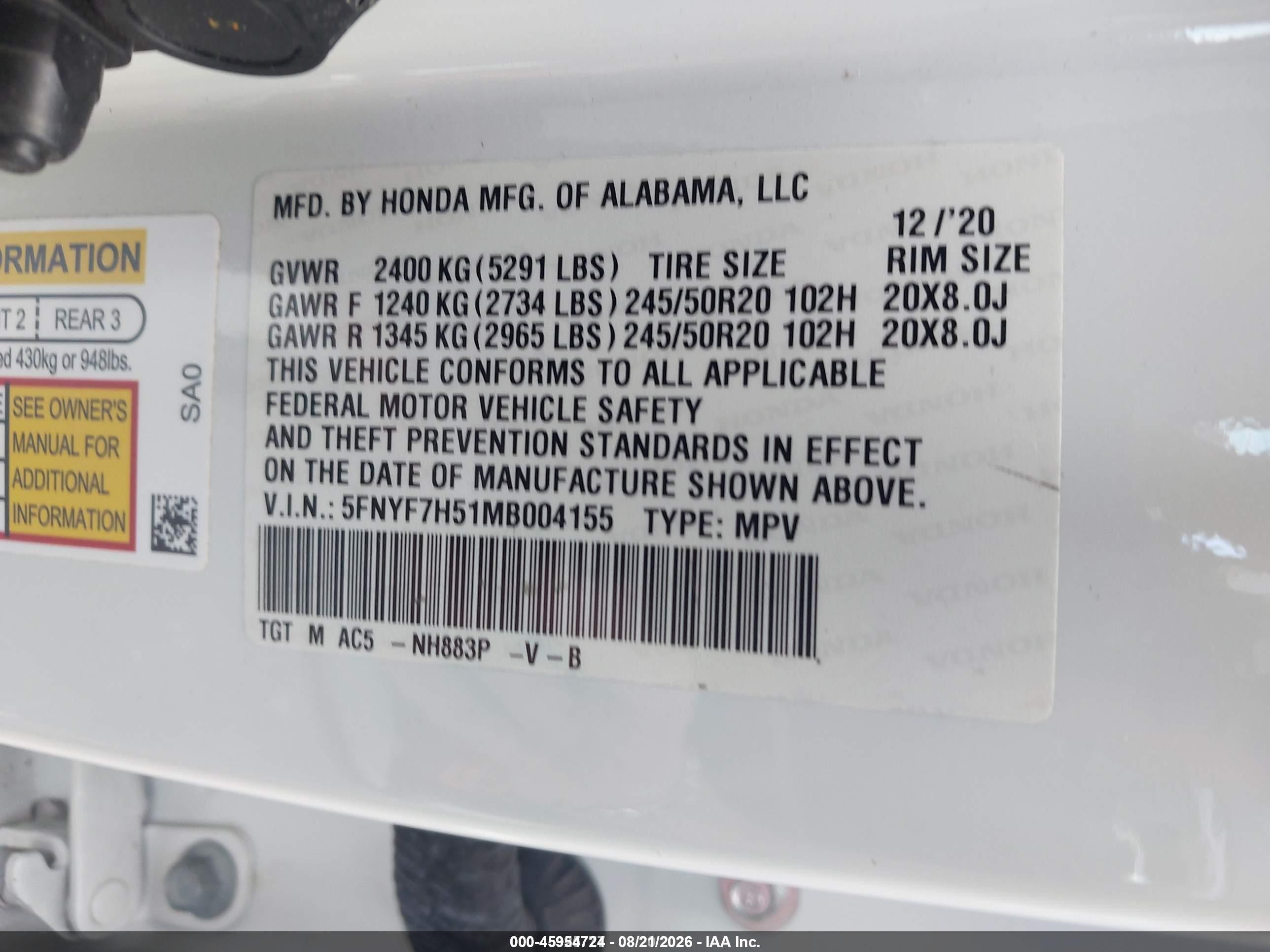 2021 Honda Passport 2wd Ex-l White vin: 5FNYF7H51MB004155